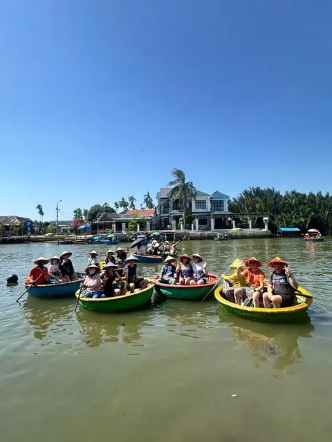 Our guests enjoying round basket boats on the Hội An river